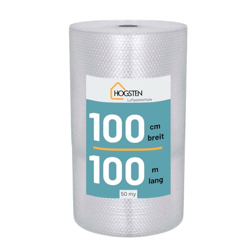 HOGSTEN Luftpolsterfolie Rolle 100m x 100cm - Noppenfolie für...