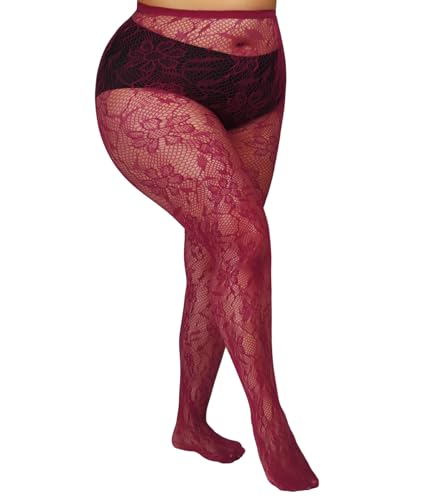 Image of Floral Lace Plus Size Tights High Waist Velvet Pantyhose Sunflower Fishnet Stockings Leggings