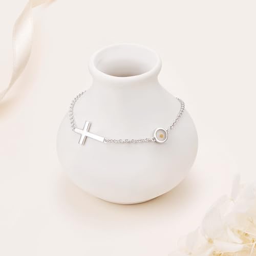 DAOCHONG Mustard Seed Cross Bracelet 925 Sterling Silver Faith Matthew 17:20 Bracelet Christian Jewelry Religious Gifts for Women Inspirational, 7" + 2"4