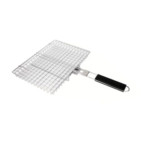 Cesta de metal extra grande de 32 cm para barbacoas, fiestas, parrillas de cocción resistentes al calor, adecuada para carne, camarones, verduras, barbacoa, cesta con mango plegable