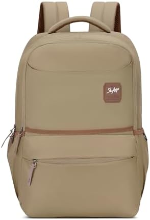 Skybags Transit 17 Inch Compatible Laptop Backpack 30L | 2 Compartment with Quick-Access Front Pocket & Rain Cover | Air-Mesh Back Panel, Side Pocket | Office & Travel Backpack for Men & Women (Beige)