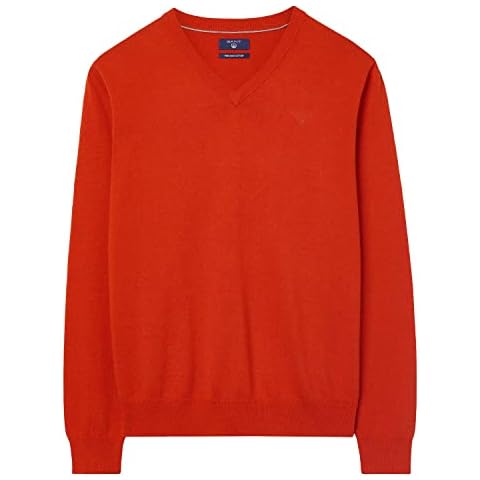 GANT Men's Lightweight Cotton V-Neck Sweater, Medium, Pumpkin Orange Cover