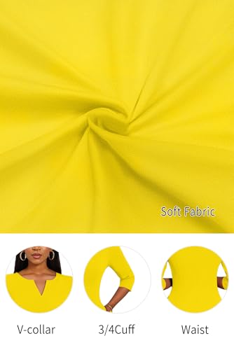 Image of Nmoder Midi Dresses for Women A-Line Fit and Flare Dress 3 /4 Sleeve V Neck Cocktail Wedding Guest Work Dress with Pockets