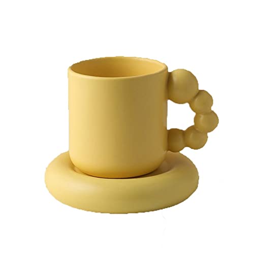 Kaffeetasse Kreativer Ball-Griff-Design-Wasser-Tasse Niedliches Mädchen-Home-Frosted Cup-Kaffee-Milch-Becher-Untertasse Set Teetasse (Color : Geel)