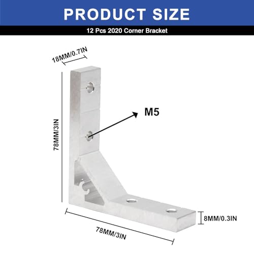 Image of 12pcs 2020 Corner Bracket Angle 2020 Aluminum Extrusion Hardware T-Slotted Accessories V-Slot with T Nuts and Screws for 8020 Aluminum Profile 3D Printer Frame Parts Silver