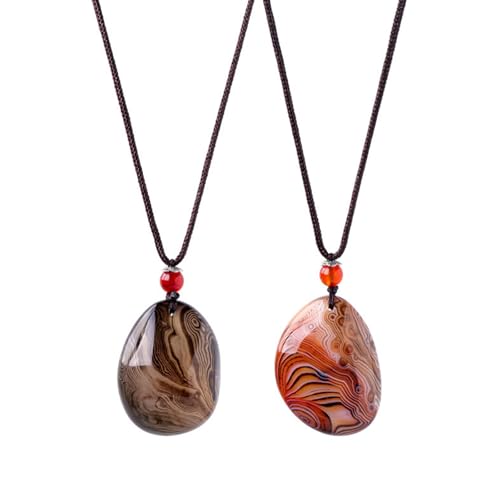 HHCTEBEC Collana con Ciondolo A Goccia in Agata Naturale Fasciata, 2 Pezzi, Pietra Preziosa di Cristallo, Decorazione in Agata Sardonica Lucida Irregolare per Natale E Compleanno