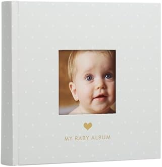 Pearhead Baby Photo Album, Keepsake Baby Memory Book with Photo Pockets, Gray and White Polka Dot Cover