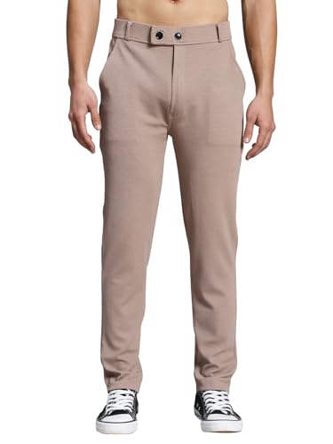 VALLEY Casual Textured Slim Fit Trousers, Side Pockets (in, Numeric, 34, Regular, Khaki)