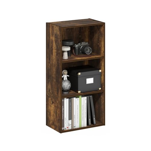 Image of Furinno LUDER Book Shelf, 3-Tier Modern Bookshelf, Open Shelves Bookcase, 9.3 inch x 16 inch x 31.4 inch, for Living Room, Bedroom, Home Office, Amber Pine