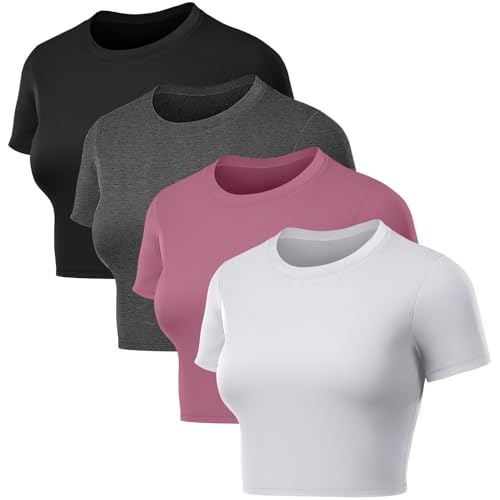 Camisetas de compresión para mujer de manga corta y cuello redondo pack de 4 básicas Coume