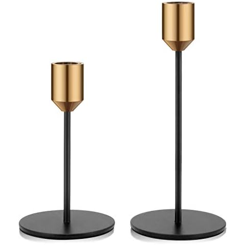 Kerzenständer 2er Set Kerzenhalter Metall dekorativ für Esstische Wohnzimmer Schlafzimmer Bad Hochzeit, Gold schwarz… Cover