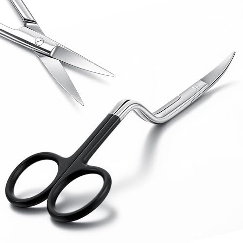 Double Curved Bent Handle Embroidery Scissors Embroidery Applique Scissor for Machine Sewing & Handicrafts Stainless Steel with Precision Curved Blade Comfortable & Easy to Use(Black and Silver)