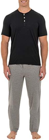 Fruit of the Loom mens 2-piece Jersey Knit Pajama Set, Black/Grey Heather, Large US