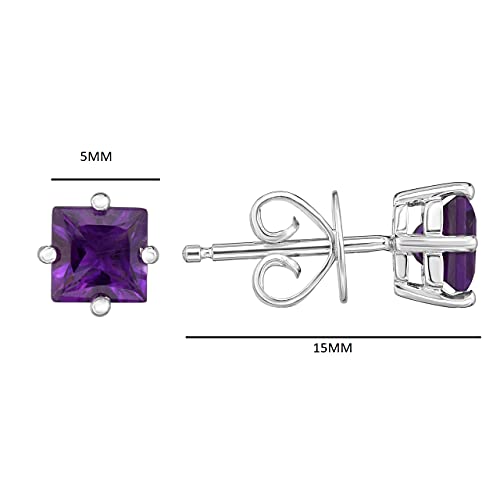 925 Sterling Silver Genuine Amethyst 5mm Square Stud Earrings2