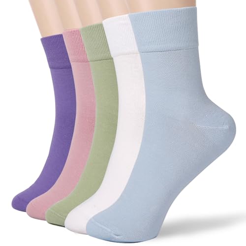 FGZ Womens Thin Cotton Socks, Soft Cozy Socks Women Ankle Crew Socks 5 Pairs,Multicolor,5-9