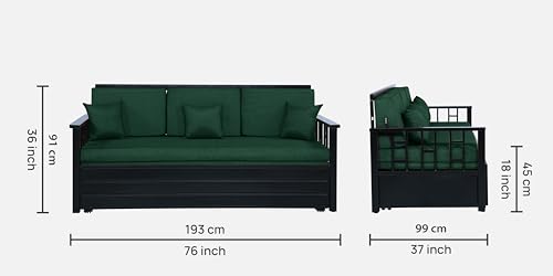 Image of Yamdilo 3 Seater Metal Sofa Cum Bed with Hydraulic Storage | King Size Sofa Cuma Bed | 3 Seater Sofa Set, Metal Sofa Set for Living Room (Matte Black Finish with Red Black Design)