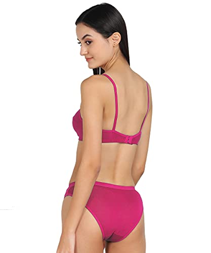 Image of PIBU-Net Bra Panty Set Lingerie Set Full Coverage Non-Padded Non-Wired Honeymoon Set(Pack of 2)(Color -Pink,Black) Model No:174