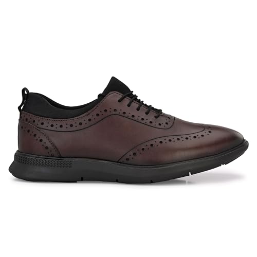 Image of Legwork Crossover Brogues for Men | Genuine Leather & Mesh Upper, Cushioned EVA Sole | Lightweight Semi-Formal Lace-Up Oxfords for Office, Travel & Casual Comfort