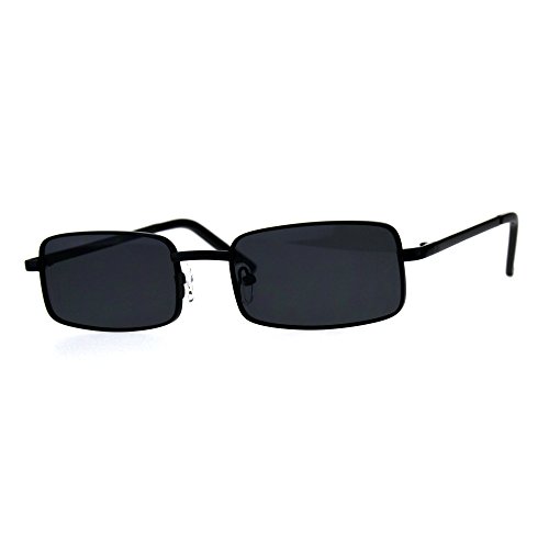 Sa106 Mens Retro Vintage Narrow Rectangular Pimp Metal Sunglasses All Black #TOP1