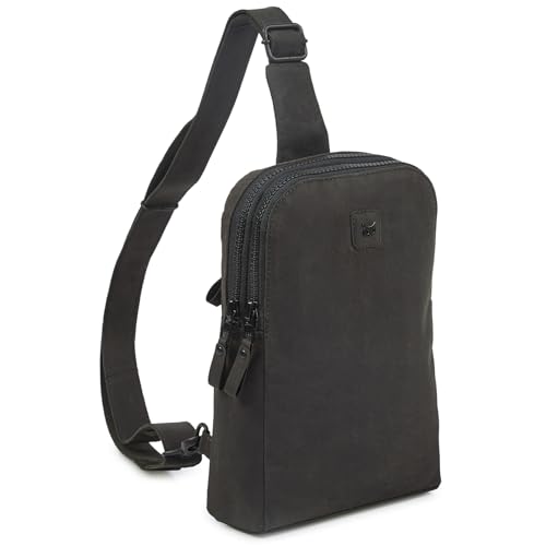Wise Owl Accessories Bolsa tiracolo de couro real para mulheres e homens, bolsa transversal no peito frontal com compartimentos para cartão de crédito, Cavalo maluco preto, 9.5' x 6.5' x 2.5'
