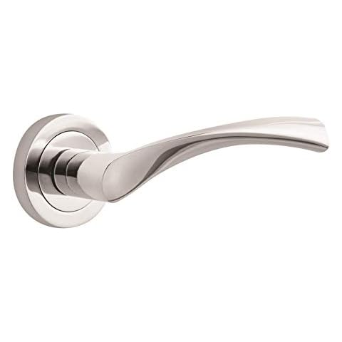 Designer Levers Marvel Lever on Rose Door Handles Pair in Polished Chrome Finish - Interior Use Door Handle - Round Modern Design Cover