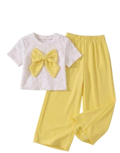 Image of TAGAS Girls Floral Printed Co-Ord Set | Half Sleeve Crop Top & Ribbed Wide Leg Palazzo Pants | Stylish Summer Outfit | Casual Wear top and pant |Set for Kids Girls