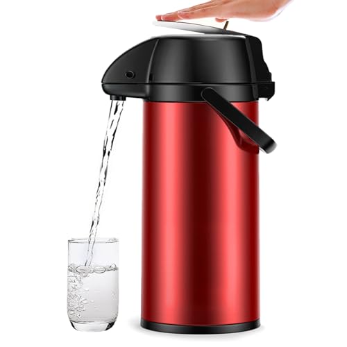 エアーポット 2.2/2.5L大容量 魔法瓶 保温ポット ステンレスエアーポット 家庭用 48時間の長期保温 真空断熱 保温 保冷 卓上ポット 広口 プッシュ式 オフィス 業務用 旅行用 シルバー ケトル 水筒 携帯ポット 赤 2.2L