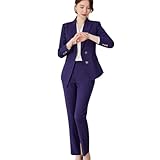 [FDGFJ] レディース 洋服 スーツ セット オシャレ ストライプ フォーマル 3XL パンツ セットアップ 2点セット スリム ズボン レジャー 上下 パープル 着痩せ 通勤 面接 ビジネススーツ おおきいサイズ 春 秋 冬 OL 20代 30代 40代 ビジネス用