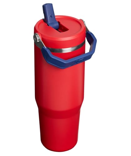 Image of STANLEY IceFlow 2.0 Flip Straw Tumbler with Handle, 30 oz | Twist On Lid and Flip Up Straw | Leak Resistant Water Bottle | Insulated Stainless Steel | BPA-Free | Team Red Dark Blue