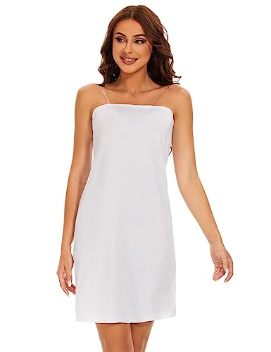 MANCYFIT Womens Full Slips Dress Tube Top Strapless Slips for Under Dresses Invisible Straps White Small