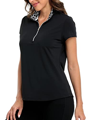 Lrd Women's Golf Polo Shirts Short Sleeve Tennis Shirt Upf 30 Quarter Zip Up Black - Xl #TOP4