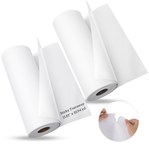 Fanfanwin 2 Rolls 12in x 11 yd Sticky Self Adhesive Tear Away Embroidery Stabilizer Medium Weight for Hand & Machine Embroidery