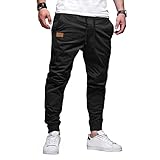AlvaQ Cargohose Herren Freizeithose Baumwolle Hose Herren Jogginghose mit Kordelzug Casual Hose mit Taschen Schwarz M
