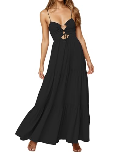 Image of Womens Summer Floral Spaghetti Strap Backless Low Cut Smocked Milkmaid Flowy Beach Sundresses