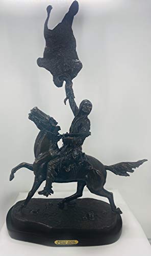 "Buffalo Signal" American Handmade Solid Bronze Sculpture By Frederic Remington Mini Size 14 Inches High #TOP18