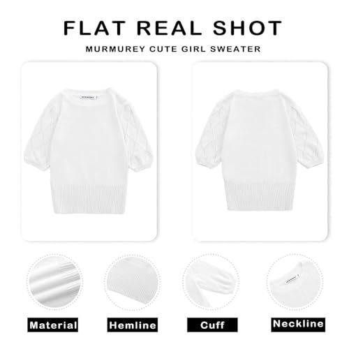 Kids' Cute Crewneck Pullover Sweater with Puff Short Sleeves - Fall Blouse for Girls 5-14 Years2