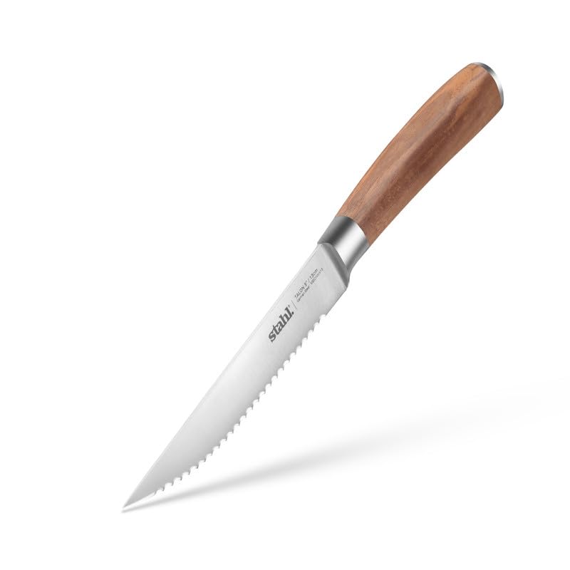 Image of Stahl 5 Inches / 13 cm Talon Stainless Steel Tomato Steak Knife with Walnut Wood Handle, for Chefs Kitchen Restaurant