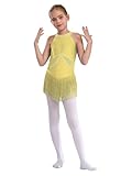 JEATHA Maillot Gimnasia Ritmica Niña Vestido Sin Mangas con Borlas Leotardo De Gimnasia Ropa De Patinaje De Competición Profesional Amarillo E 9-10 años