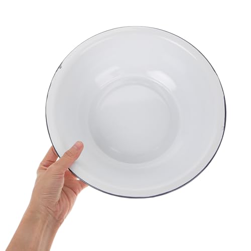 Tazón grande de esmalte 30 cm blanco estilo retro miniatura 3