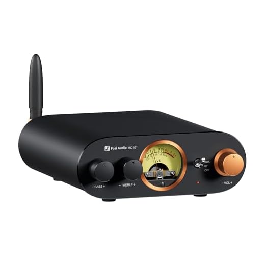 Fosi Audio MC101 Bluetooth Amplificador Estéreo Home Audio Component Mini Amp con VU Meter Receptor HiFi 2 canales para Altavoces Pasivos con Bass Treble Tone Control Vintage All Aluminum Alloy