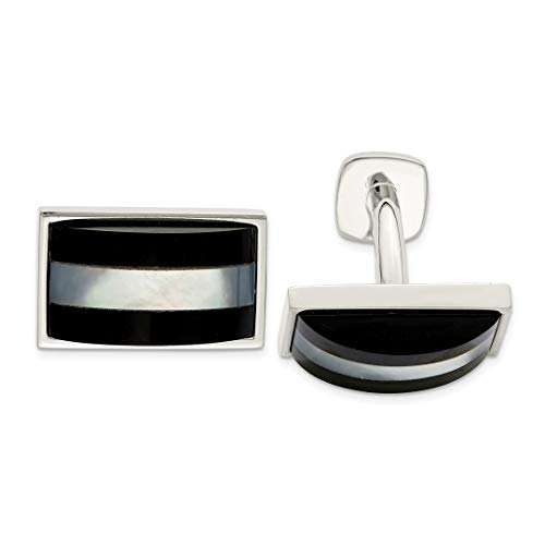 925 Sterling Silver Mother Of Pearl Black Onyx Cufflinks Man Cuff Link Fine Jewelry For Dad Mens Gifts For Him