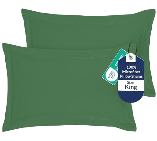 Image of Royale Linens Pillow Shams 2 Pack King Size 20x36 Inch- Brushed 1800 Microfiber - Bed Pillow Shams, Wrinkle Resistant Super Soft and Cozy- Back Overlap Closure - Oxford Pillowcase (King, Hunter Green)