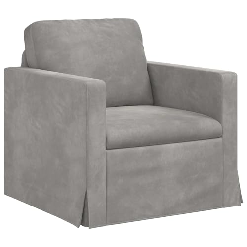 Sofá moderno de terciopelo gris claro con reposabrazos de madera 2
