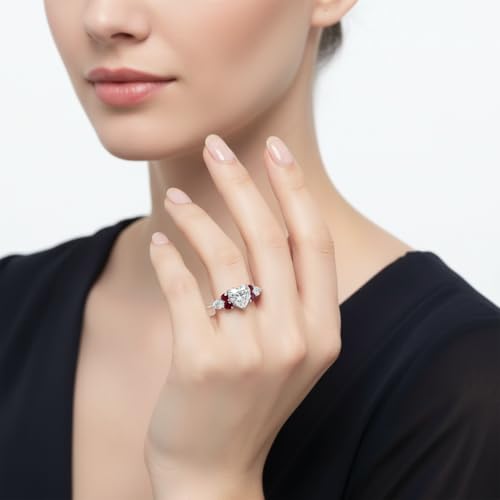 Image of Choose Your Gemstone Graduated Channel Setting Diamond CZ Wedding Sterling Silver Heart Shape Wedding Engagement Birthstone Stackable Ring Size US 4 to 12