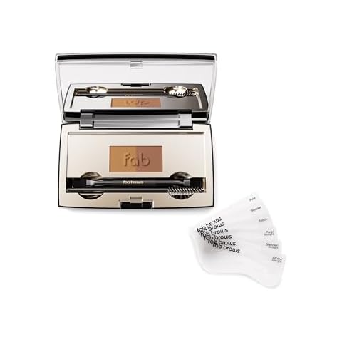 Fab Brows Duo Eyebrow Kit, Ultimate Brow Stencil Kit with Compact Powder Mirror and Eyebrow Shaper, Waterproof Eye Makeup Contour Palette Set for Eyebrow, Eyebrow Cosmetics, (Light/Medium Brown) Cover