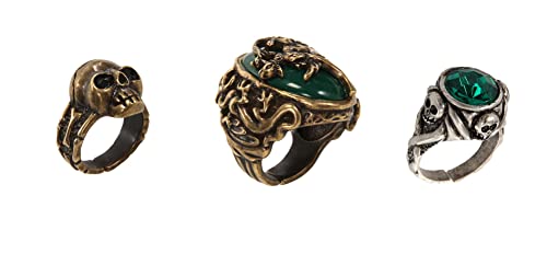 Disney Jack Sparrow Ring Accessory Set - Set of 3 Adjustable Rings with Faux Gems, Officially Licensed Standard2