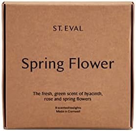 St. Eval Spring Flower - Scented Tealights - Candle - Refreshing Fragrance - Fresh Green Scent of Hyacinth, Rose & Spring Flowers from an English Country Garden - Made in Cornwall - Pack of 9