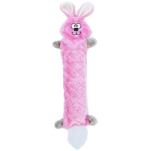 ZippyPaws - Jigglerz Tough No Stuffing Squeaky Plush Dog Toy with Crinkle Head and Tail - Bunny