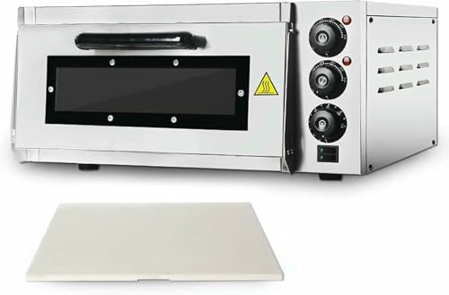 Encimera de Horno de Pizza Comercial, Capa de una Sola Cubierta de 16', Horno de Pizza eléctrico de Acero Inoxidable de 2000 W con Piedra y Estante