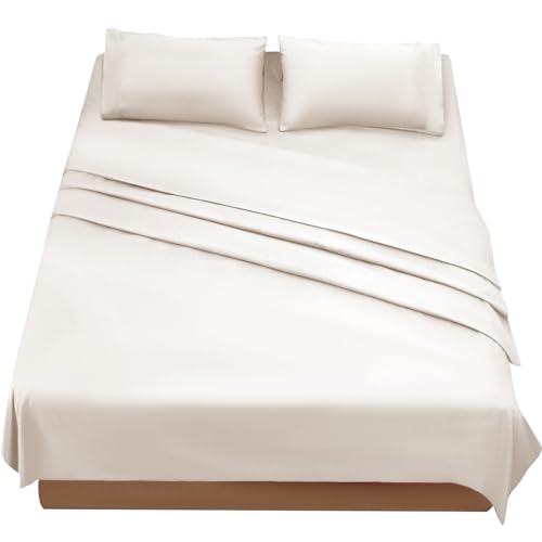 FARFALLAROSSA Sabanas Cama 180 - Juego Sábanas 4 Piezas - Sábanas Bajera Ajustable - Encimera - 2 Funda de Almohada 50x80 (Cama 180-180x190/200 cm, Beige)